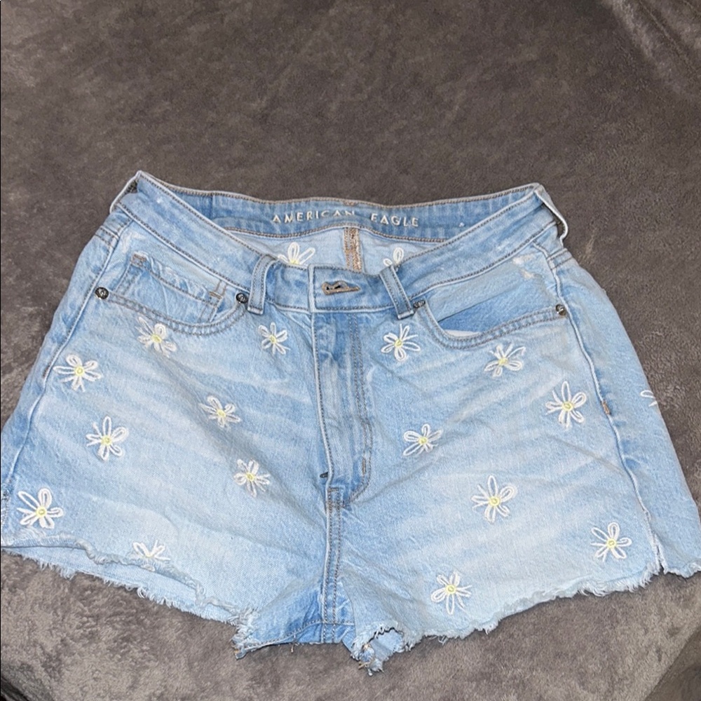 American Eagle Outfitters Blue Jean Shorts with Floral Embroidery